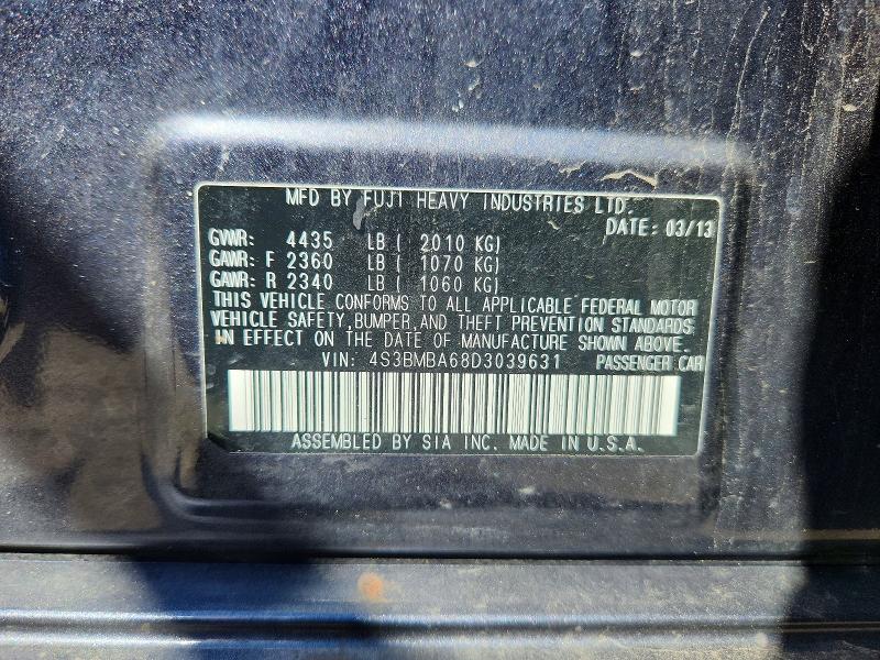 50914896 :رقم المزاد ، 4S3BMBA68D3039631 vin ، 2013 Subaru Legacy مزاد بيع