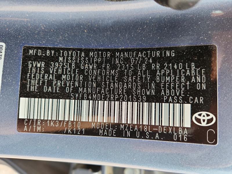 Продаж на аукціоні авто 2024 Toyota Corolla, vin: 5YFB4MDE2RP201539, номер лоту: 51563786