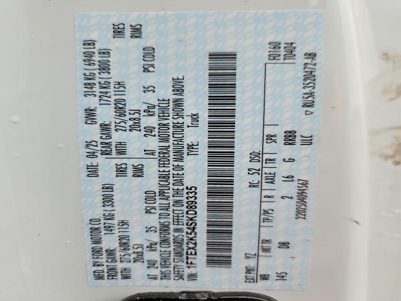 2025 Ford F150 მანქანა იყიდება აუქციონზე, vin: 1FTEX2K54SKD89335, აუქციონის ნომერი: 51986656