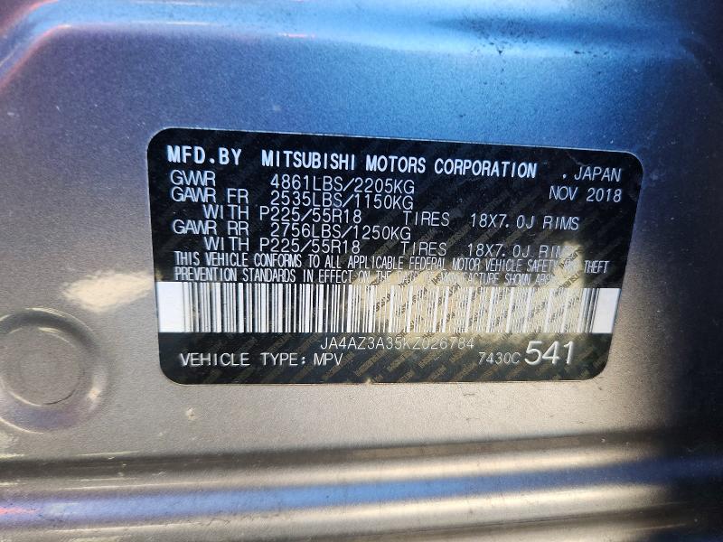 Продаж на аукціоні авто 2019 Mitsubishi Outlander, vin: JA4AZ3A35KZ026784, номер лоту: 51194286