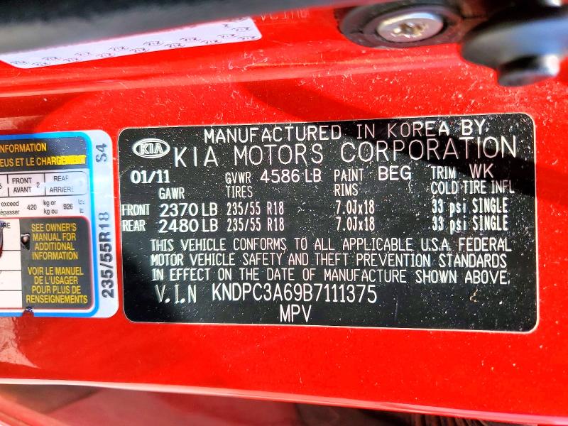 50418366 :رقم المزاد ، KNDPC3A69B7111375 vin ، 2011 Kia Sportage مزاد بيع