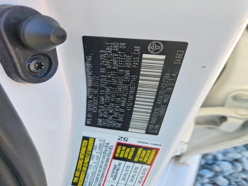 2022 Toyota Camry მანქანა იყიდება აუქციონზე, vin: 4T1G11AK1NU677149, აუქციონის ნომერი: 47906946