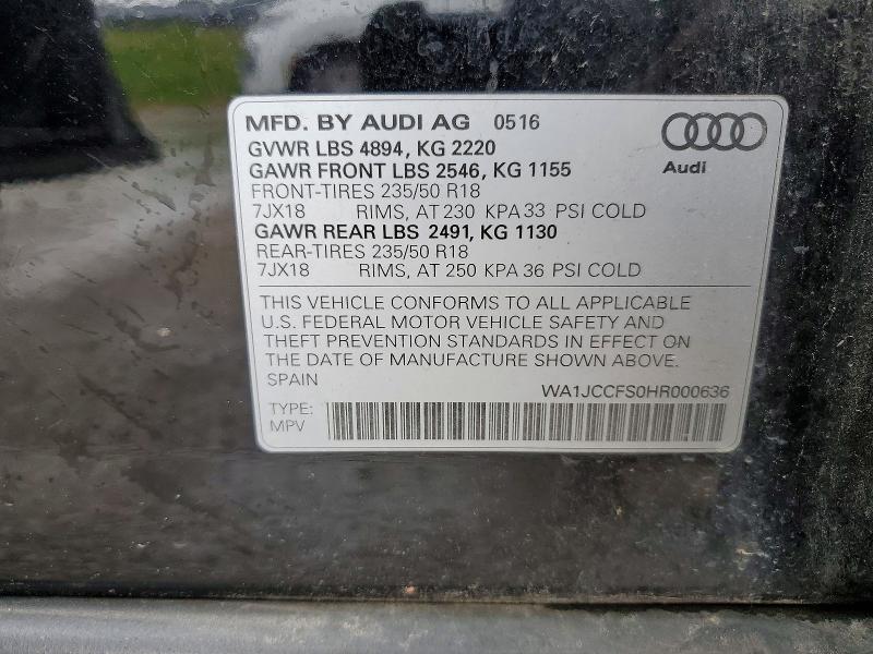 51446026 :رقم المزاد ، WA1JCCFS0HR000636 vin ، 2017 Audi Q3 مزاد بيع