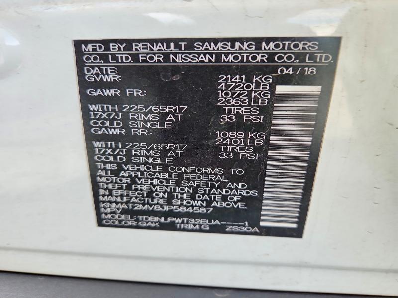 2018 Nissan Rogue მანქანა იყიდება აუქციონზე, vin: KNMAT2MV8JP584587, აუქციონის ნომერი: 50321696