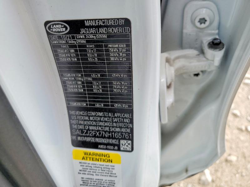 2022 Land Rover Range Rover Evoque მანქანა იყიდება აუქციონზე, vin: SALZJ2FX7NH165761, აუქციონის ნომერი: 49143426
