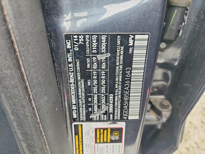 48660386 :رقم المزاد ، 4JGDA5HB5EA361643 vin ، 2014 Mercedes-benz Ml مزاد بيع