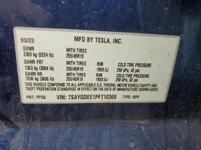 2023 Tesla Model Y მანქანა იყიდება აუქციონზე, vin: 7SAYGDEE1PF710369, აუქციონის ნომერი: 49045316