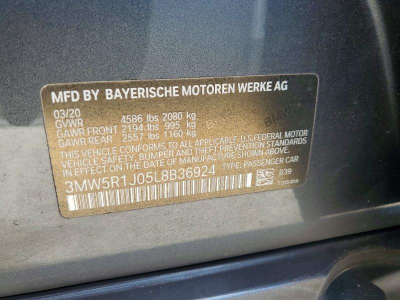 2020 Bmw 330i მანქანა იყიდება აუქციონზე, vin: 3MW5R1J05L8B36924, აუქციონის ნომერი: 49445566