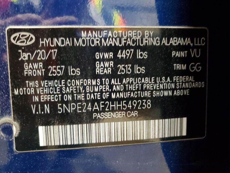 2017 Hyundai Sonata მანქანა იყიდება აუქციონზე, vin: 5NPE24AF2HH549238, აუქციონის ნომერი: 49653986