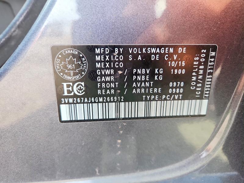 49221266 :رقم المزاد ، 3VW267AJ6GM266912 vin ، 2016 Volkswagen Jetta مزاد بيع