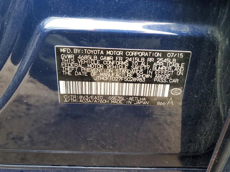 Aukcja sprzedaży 2015 Lexus Is, vin: JTHCF1D27F5028983, numer aukcji: 49998976