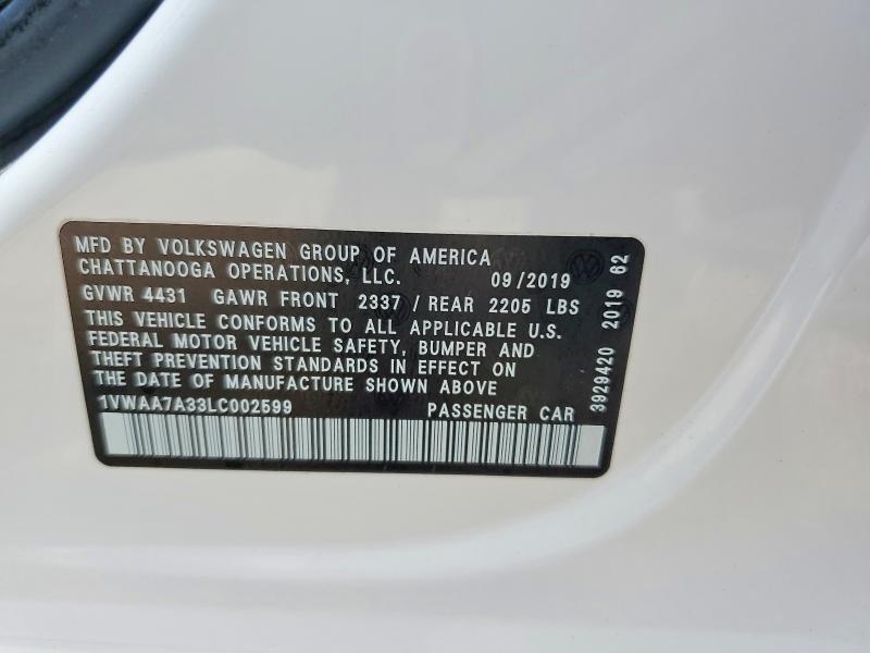 Продажа на аукционе авто 2020 Volkswagen Passat, vin: 1VWAA7A33LC002599, номер лота: 51274016