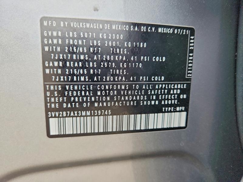 51694626 :رقم المزاد ، 3VV2B7AX3MM139745 vin ، 2021 Volkswagen Tiguan مزاد بيع