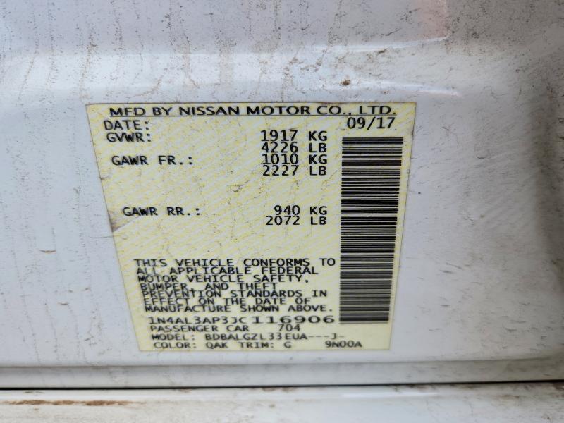 51187786 :رقم المزاد ، 1N4AL3AP3JC116906 vin ، 2018 Nissan Altima مزاد بيع