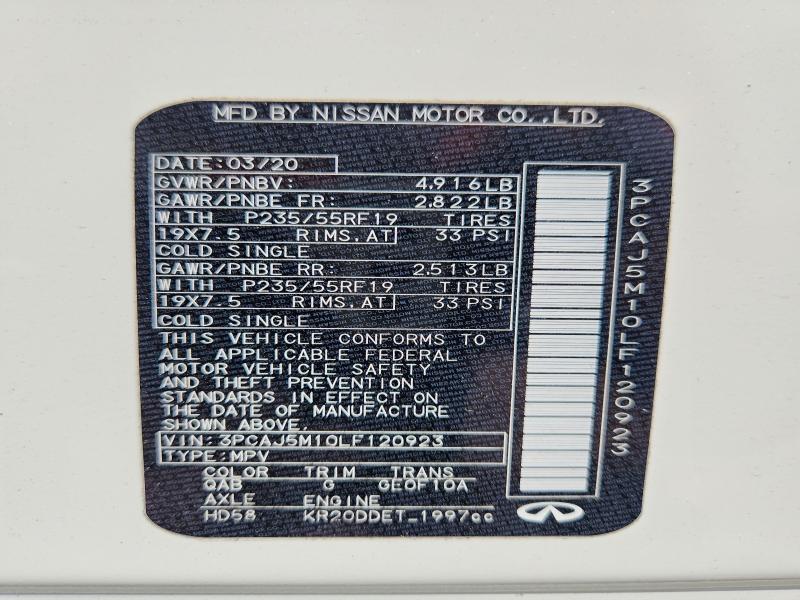 2020 Infiniti Qx50 მანქანა იყიდება აუქციონზე, vin: 3PCAJ5M10LF120923, აუქციონის ნომერი: 48994866