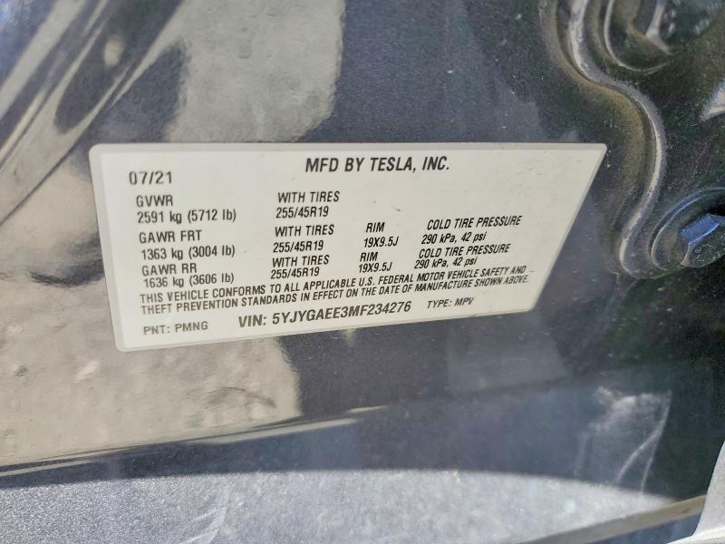 Aukcja sprzedaży 2021 Tesla Model Y, vin: 5YJYGAEE3MF234276, numer aukcji: 50507266