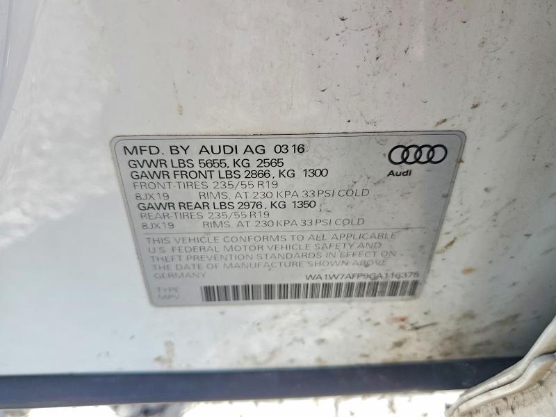 2016 Audi Q5 მანქანა იყიდება აუქციონზე, vin: WA1W7AFP9GA116375, აუქციონის ნომერი: 50358816