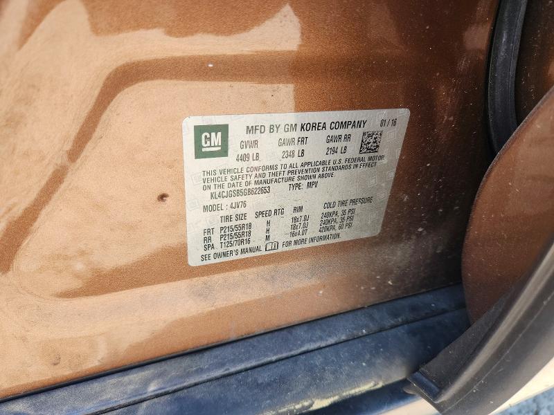 2016 Buick Encore მანქანა იყიდება აუქციონზე, vin: KL4CJGSB5GB622653, აუქციონის ნომერი: 51072056