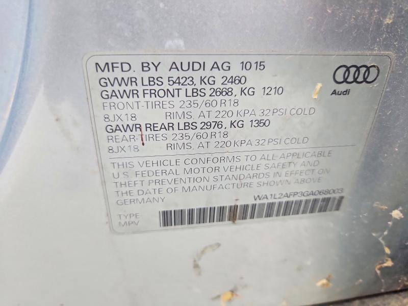 Aukcja sprzedaży 2016 Audi Q5, vin: WA1L2AFP3GA068003, numer aukcji: 50487366