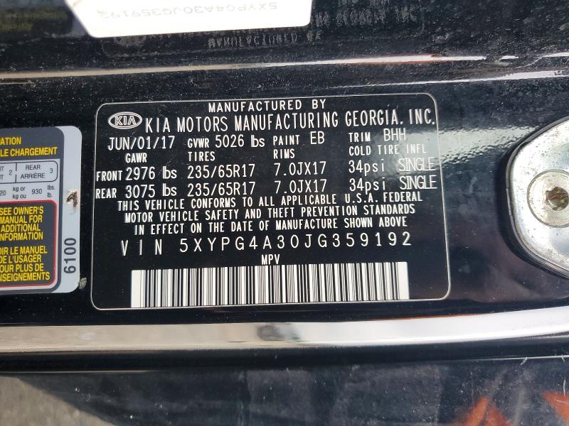 Aukcja sprzedaży 2018 Kia Sorento, vin: 5XYPG4A30JG359192, numer aukcji: 50960076