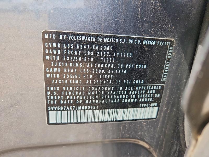 2018 Volkswagen Tiguan მანქანა იყიდება აუქციონზე, vin: 3VV5B7AX7JM090381, აუქციონის ნომერი: 50947666