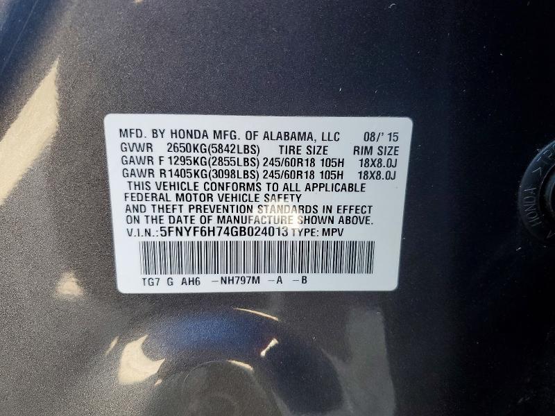 Продаж на аукціоні авто 2016 Honda Pilot, vin: 5FNYF6H74GB024013, номер лоту: 50311996