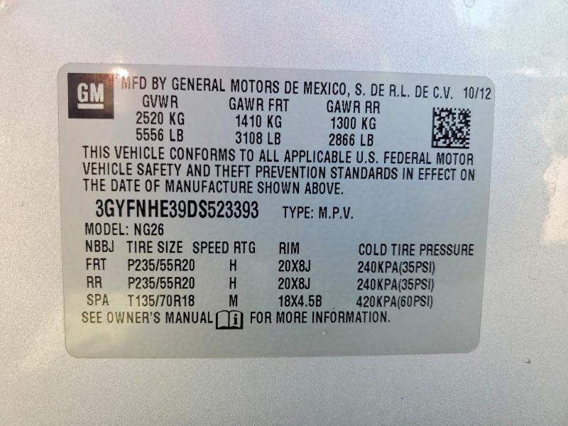2013 Cadillac Srx მანქანა იყიდება აუქციონზე, vin: 3GYFNHE39DS523393, აუქციონის ნომერი: 49114226