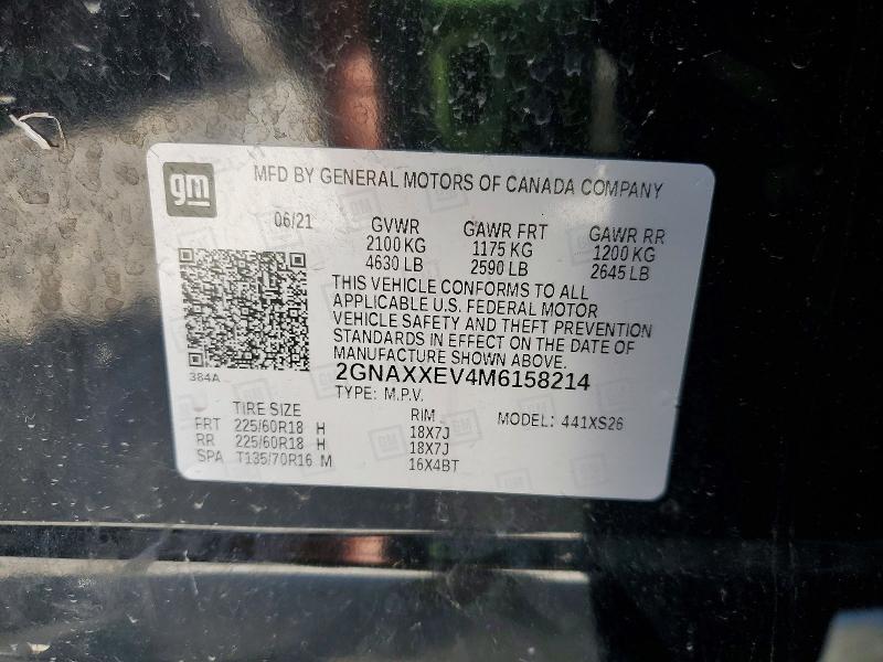 50576306 :رقم المزاد ، 2GNAXXEV4M6158214 vin ، 2021 Chevrolet Equinox مزاد بيع