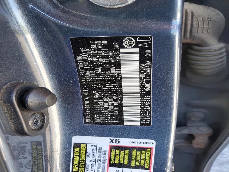 50572776 :رقم المزاد ، 2T1BPRHE1FC347781 vin ، 2015 Toyota Corolla مزاد بيع