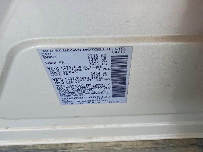 2014 Nissan Pathfinder მანქანა იყიდება აუქციონზე, vin: 5N1AR2MN3EC688332, აუქციონის ნომერი: 50281506