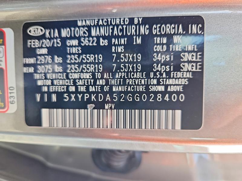 48545356 :رقم المزاد ، 5XYPKDA52GG028400 vin ، 2016 Kia Sorento مزاد بيع