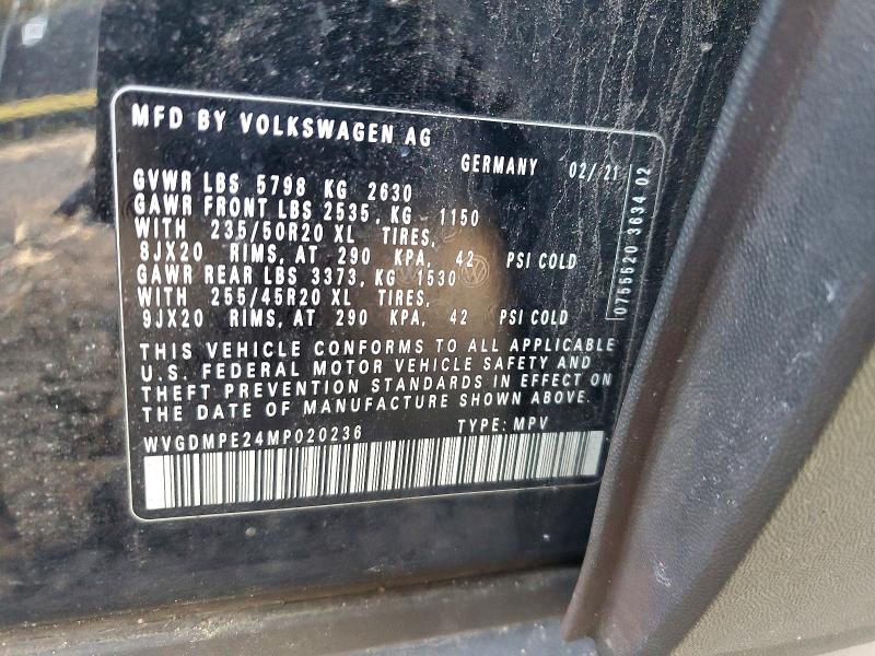 49119696 :رقم المزاد ، WVGDMPE24MP020236 vin ، 2021 Volkswagen Id.4 مزاد بيع