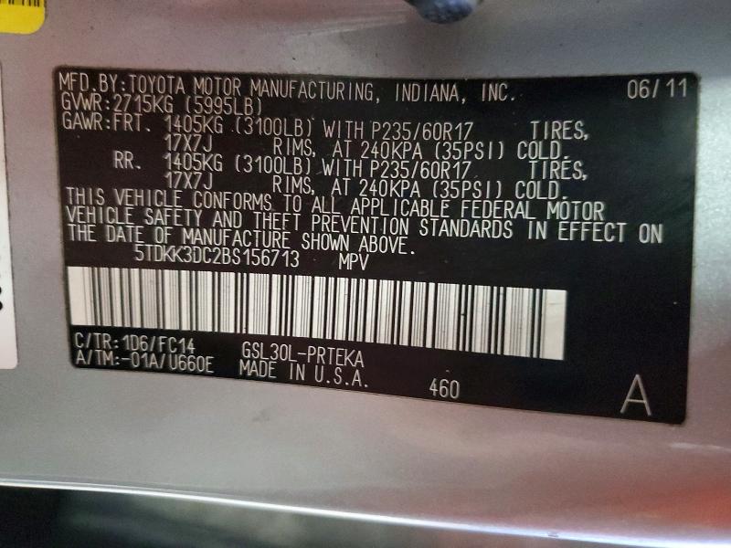 2011 Toyota Sienna მანქანა იყიდება აუქციონზე, vin: 5TDKK3DC2BS156713, აუქციონის ნომერი: 48600276