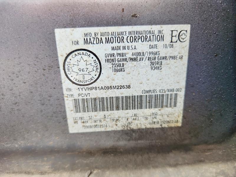 2009 Mazda 6 მანქანა იყიდება აუქციონზე, vin: 1YVHP81A095M22638, აუქციონის ნომერი: 50137866