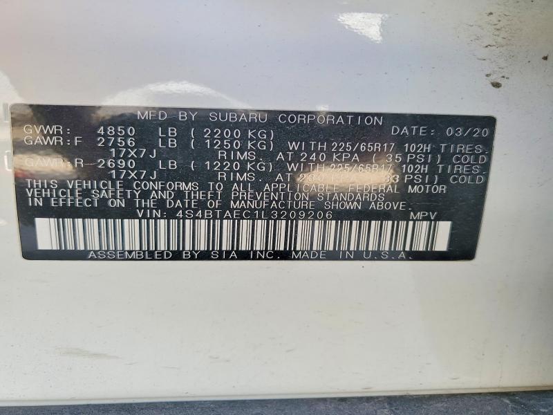 49085766 :رقم المزاد ، 4S4BTAEC1L3209206 vin ، 2020 Subaru Outback مزاد بيع