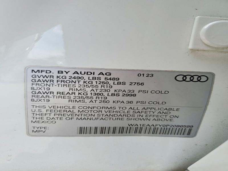49585356 :رقم المزاد ، WA1EAAFY0P2086599 vin ، 2023 Audi Q5 مزاد بيع