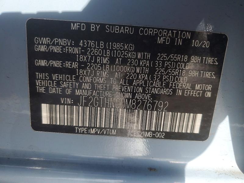 Продаж на аукціоні авто 2021 Subaru Crosstrek, vin: JF2GTHNC0M8276792, номер лоту: 50136336
