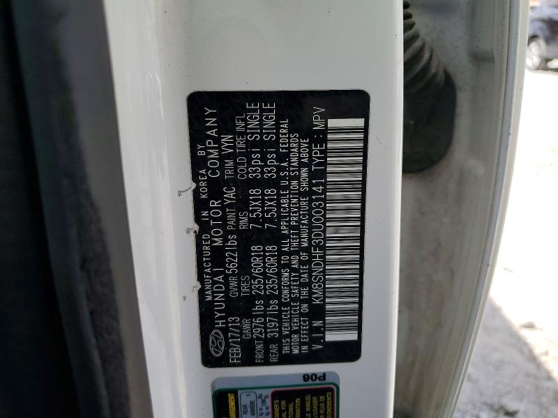 50404686 :رقم المزاد ، KM8SNDHF3DU003141 vin ، 2013 Hyundai Santa Fe مزاد بيع