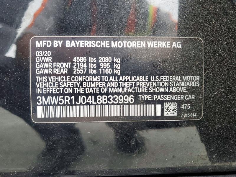 49519016 :رقم المزاد ، 3MW5R1J04L8B33996 vin ، 2020 Bmw 330i مزاد بيع