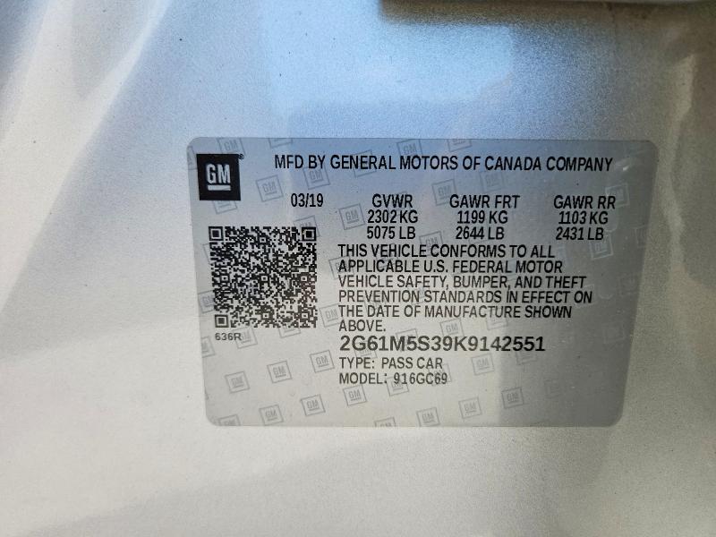 50975146 :رقم المزاد ، 2G61M5S39K9142551 vin ، 2019 Cadillac Xts مزاد بيع