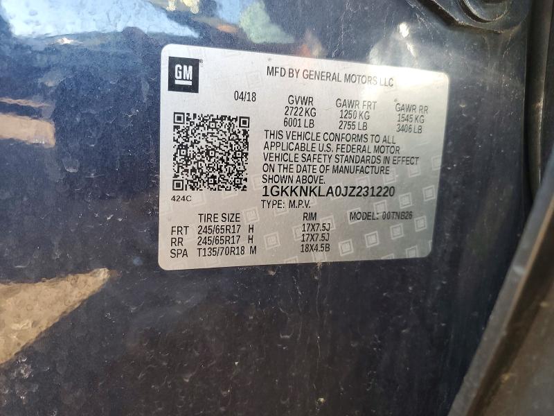 Aukcja sprzedaży 2018 Gmc Acadia, vin: 1GKKNKLA0JZ231220, numer aukcji: 48602926
