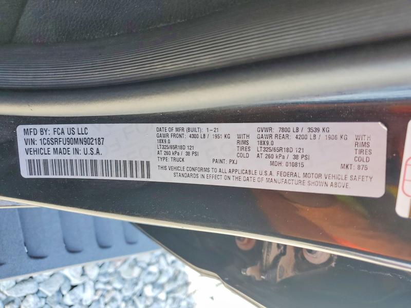 2021 Ram 1500 მანქანა იყიდება აუქციონზე, vin: 1C6SRFU90MN902187, აუქციონის ნომერი: 51838166