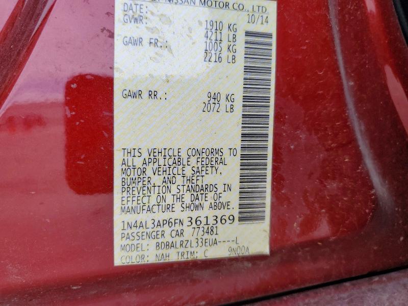 Aukcja sprzedaży 2015 Nissan Altima, vin: 1N4AL3AP6FN361369, numer aukcji: 50335066