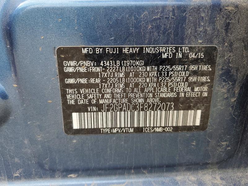 51839046 :رقم المزاد ، JF2GPADC3F8272073 vin ، 2015 Subaru Xv Crosstrek مزاد بيع