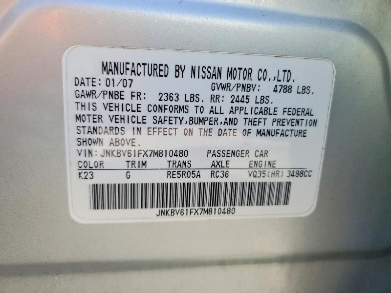 48243076 :رقم المزاد ، JNKBV61FX7M810480 vin ، 2007 Infiniti G35 مزاد بيع