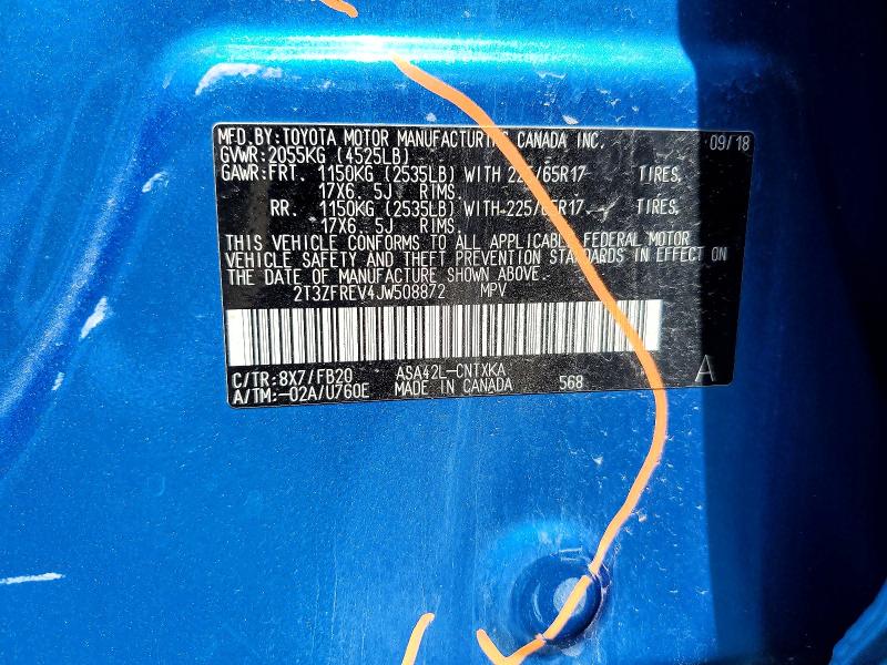 2018 Toyota Rav4 მანქანა იყიდება აუქციონზე, vin: 2T3ZFREV4JW508872, აუქციონის ნომერი: 50403496