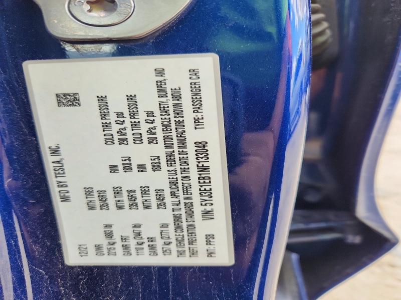 2022 Tesla Model 3 მანქანა იყიდება აუქციონზე, vin: 5YJ3E1EB1NF133048, აუქციონის ნომერი: 49570066