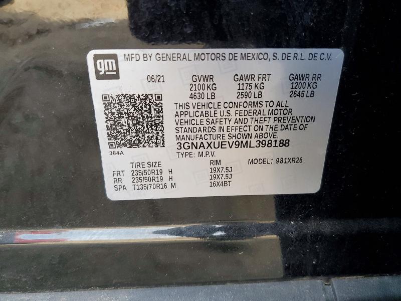 Продаж на аукціоні авто 2021 Chevrolet Equinox, vin: 3GNAXUEV9ML398188, номер лоту: 49809706