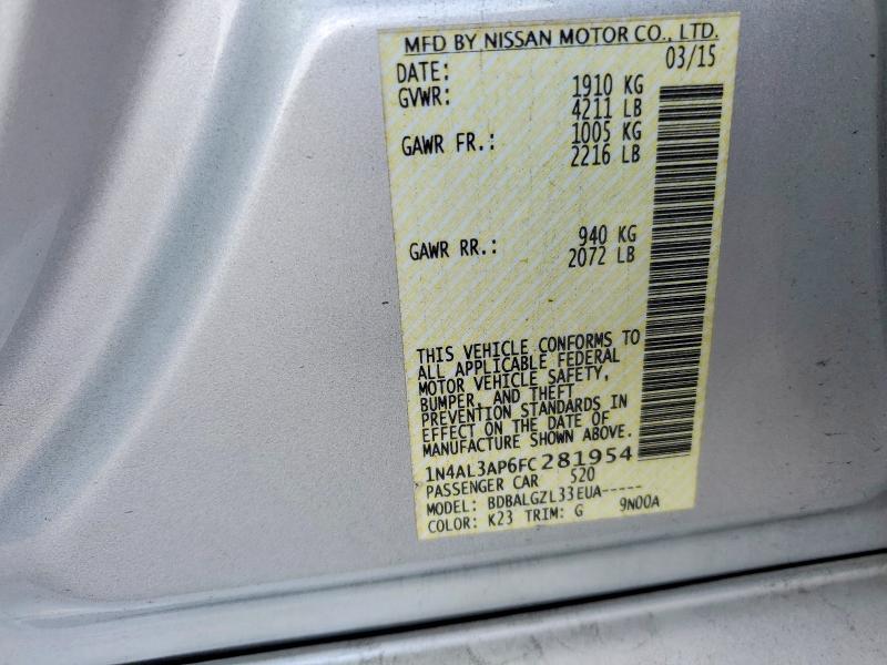 50924266 :رقم المزاد ، 1N4AL3AP6FC281954 vin ، 2015 Nissan Altima مزاد بيع