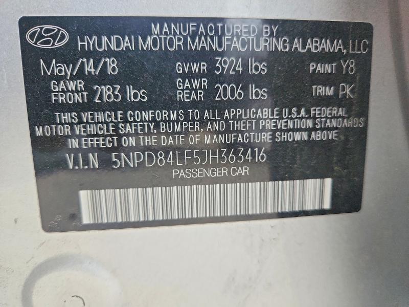 Продаж на аукціоні авто 2018 Hyundai Elantra, vin: 5NPD84LF5JH363416, номер лоту: 51559656